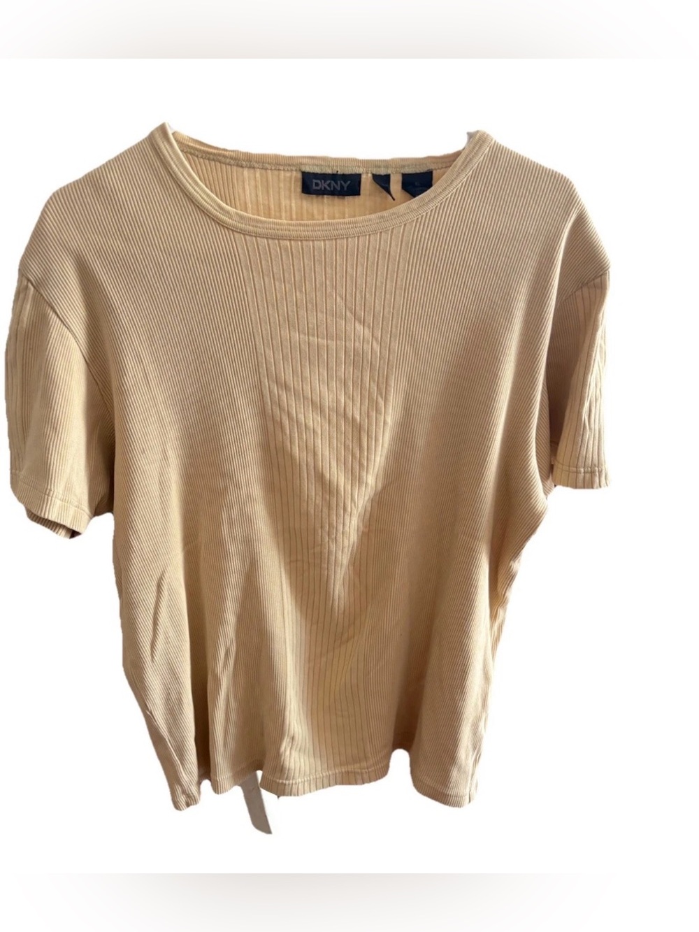 DKNY Men’s Beige Ribbed Crew Neck Shirt XL